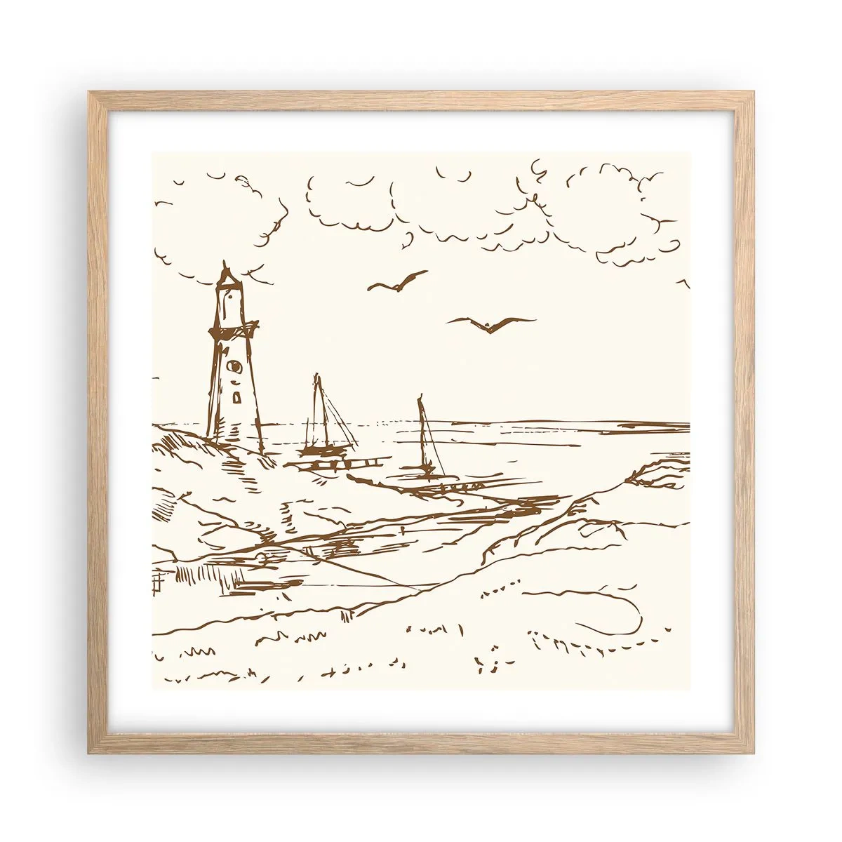 Poszter világos tölgy keretben - A nyár emlékeinek vázlata - 50x50 cm