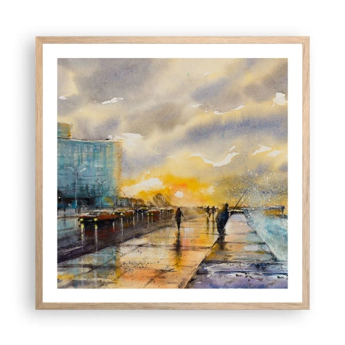 Poszter világos tölgy keretben - Élet a parton - 60x60 cm