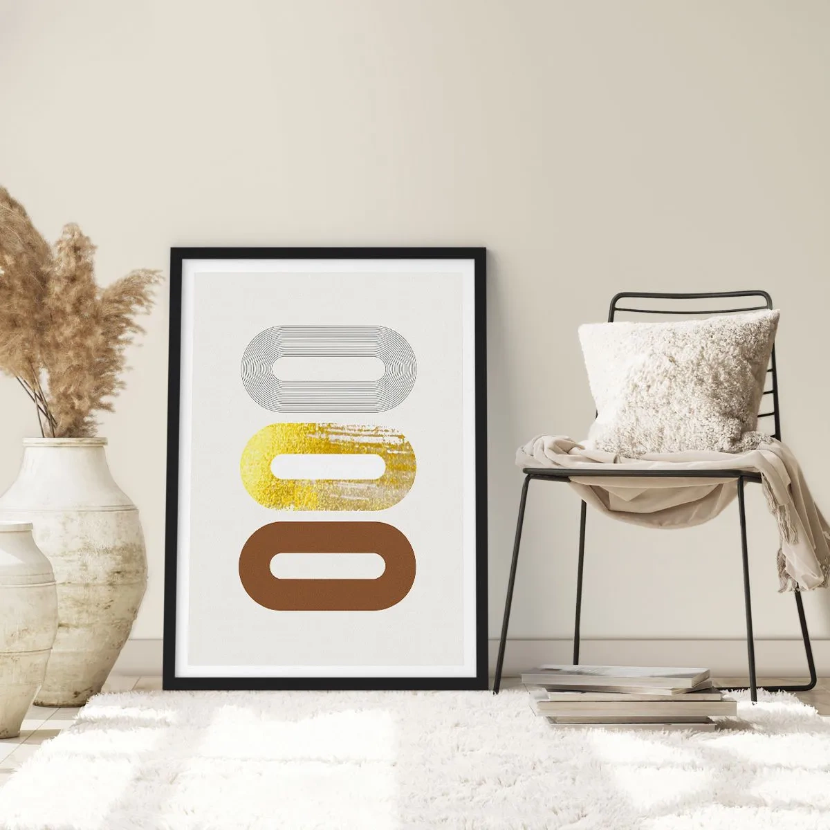 Poszter fehér keretben - Geometriai formák arany, barna és szürke árnyalatokban - 50x70cm - Óóó! - Modern fali dekoráció nappalihoz és hálószobához ARTTOR