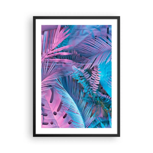 Poszter fehér keretben - Színes trópusi levelek neon rózsaszín és kék árnyalatokban - 50x70cm - Trópusok rózsaszínben és kékben - Modern fali dekoráció nappalihoz és hálószobához ARTTOR