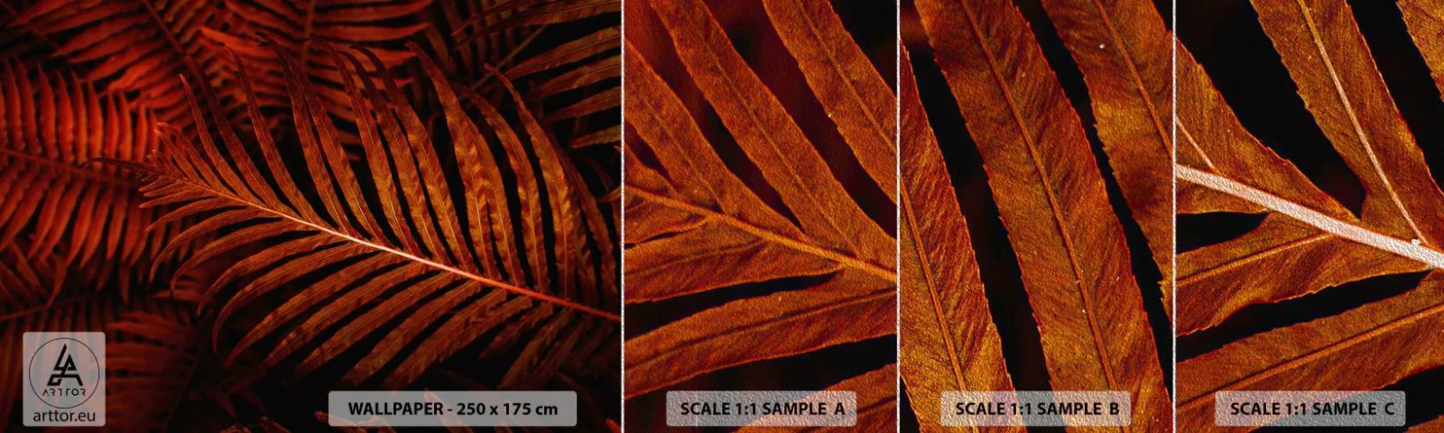 Fotótapéta Minta Premium Sand - Az élet vörös színe - Absztrakció, Pálmalevelek, Trópusi növény - 100x30 cm