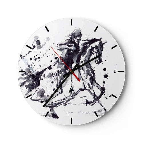 Falióra, Óra - Fekete-fehér akvarell lovas - 30x30cm - Fekete lovag - Modern fali dekoráció nappalihoz, konyhához és hálószobához ARTTOR