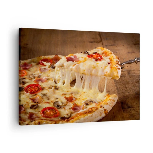 Vászonkép - Pizza szálas sajttal - 70x50cm - Az olasz művészet remekműve - Modern fali dekoráció nappalihoz és hálószobához ARTTOR