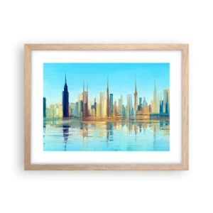 Poszter világos tölgy keretben - Napfényes metropolisz - 40x30 cm