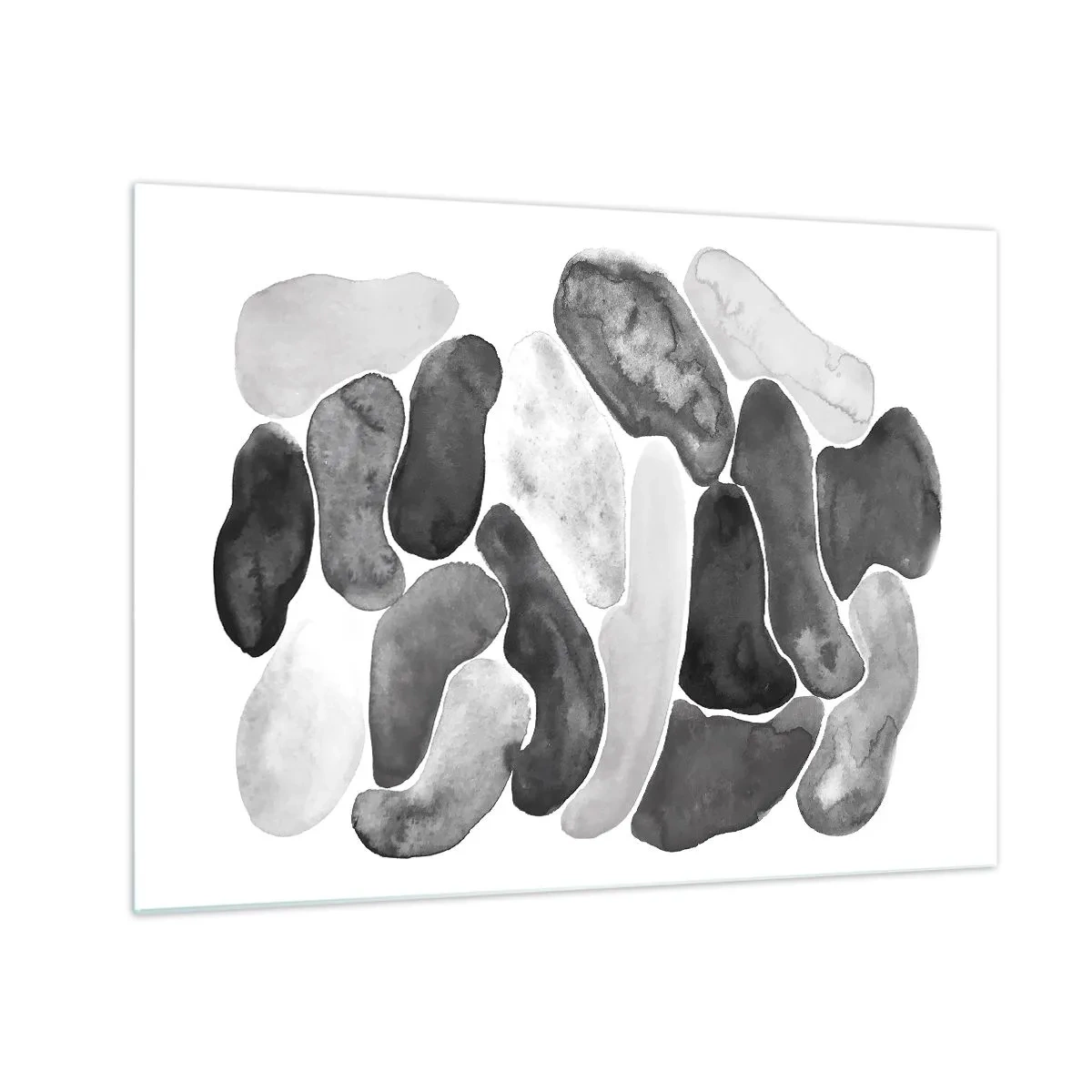 Üveg kép - Kövekre emlékeztető absztrakt formák fekete-fehér kompozíciója. - 70x50cm - Köves absztrakció - Modern fali dekoráció nappalihoz és hálószobához ARTTOR