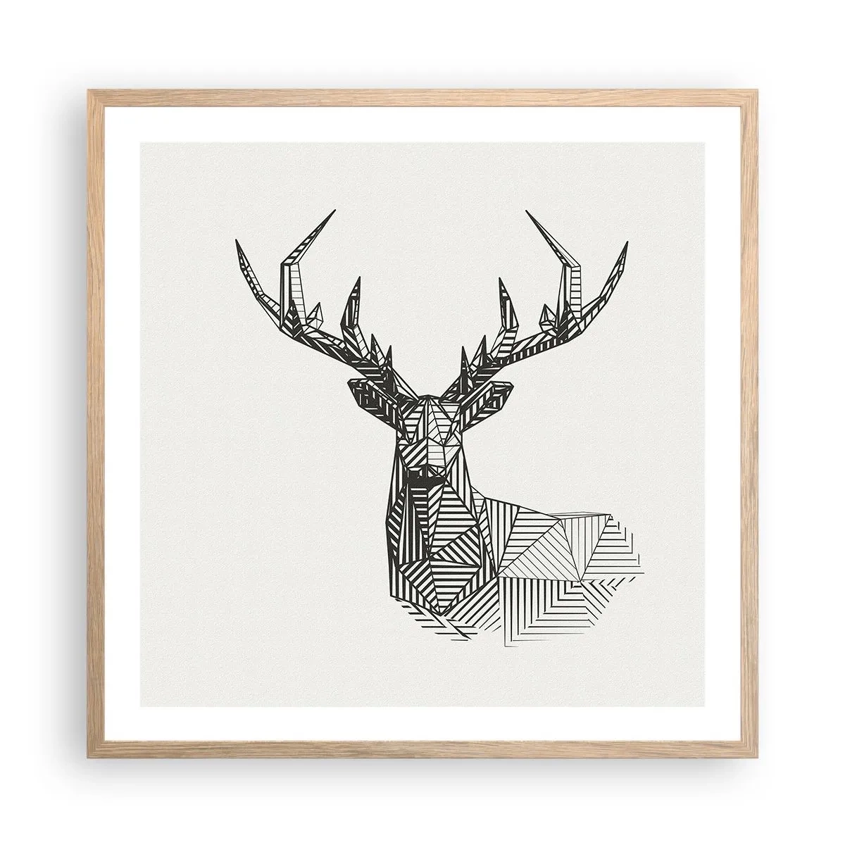 Poszter világos tölgy keretben - Szarvas kubista stílusban - 60x60 cm
