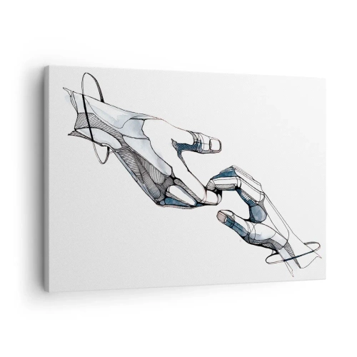 Vászonkép - Egy kéz művészi ábrázolása minimalista és geometrikus formában - 70x50cm - Szép gesztus - Modern fali dekoráció nappalihoz és hálószobához ARTTOR