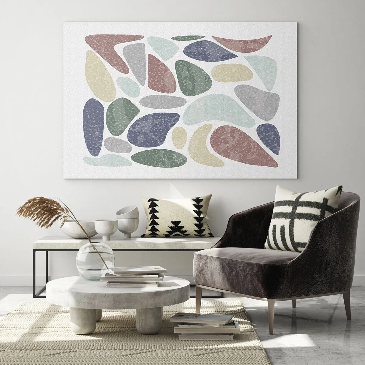 Üveg kép - Dekoratív kövek por színben mozaik formájában - 70x50cm - Mozaik púderes színekből - Modern fali dekoráció nappalihoz és hálószobához ARTTOR