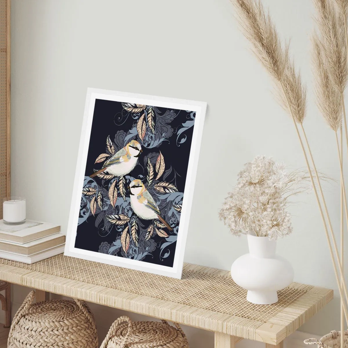 Poszter fekete keretben - Sárga-kék madárdal - 70x100 cm