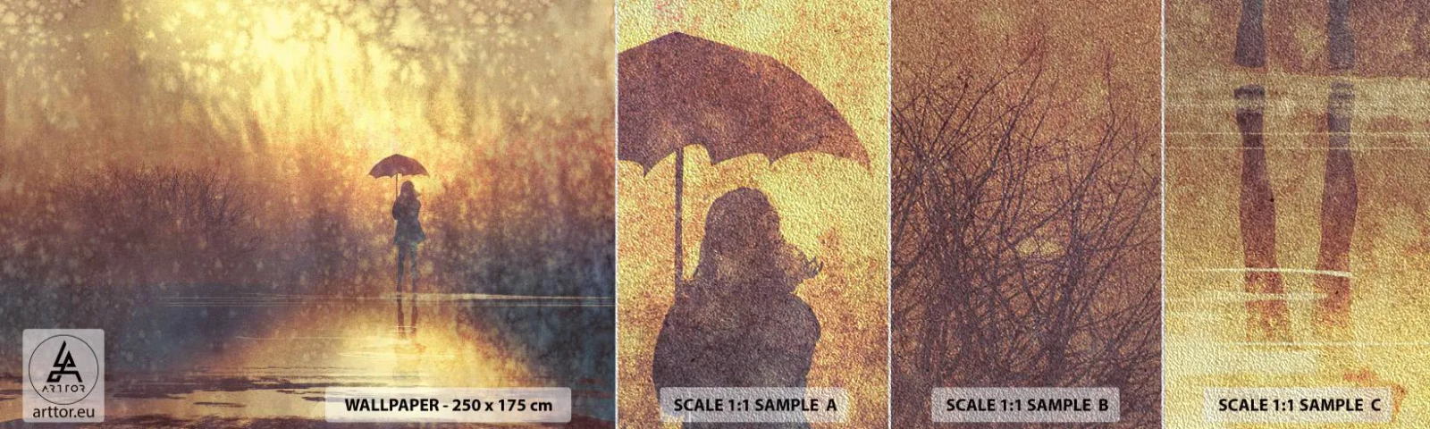 Fotótapéta Minta Premium Sand - Érzem, hogy valaki engem néz - Absztrakció, Nő, Sétálj az esőben - 100x30 cm