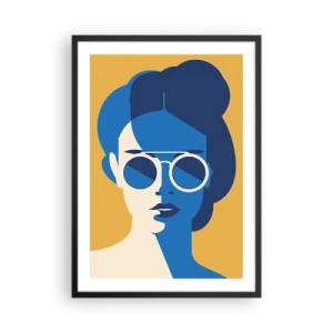 Poszter fehér keretben - Napszemüveget viselő nő absztrakt portréja - 50x70cm - Nyári look - Modern fali dekoráció nappalihoz és hálószobához ARTTOR