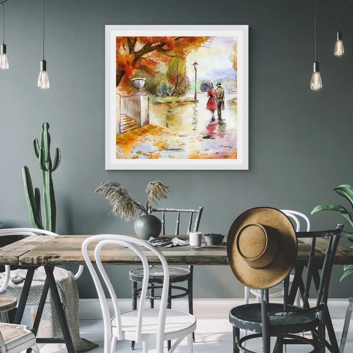 Poszter fekete keretben - Romantikus ősz a parkban - 30x30 cm