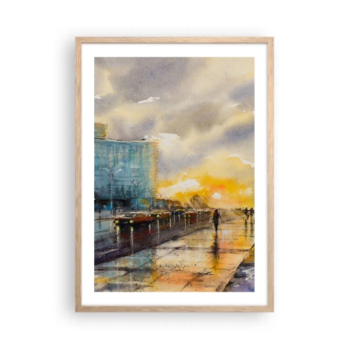 Poszter világos tölgy keretben - Élet a parton - 50x70 cm