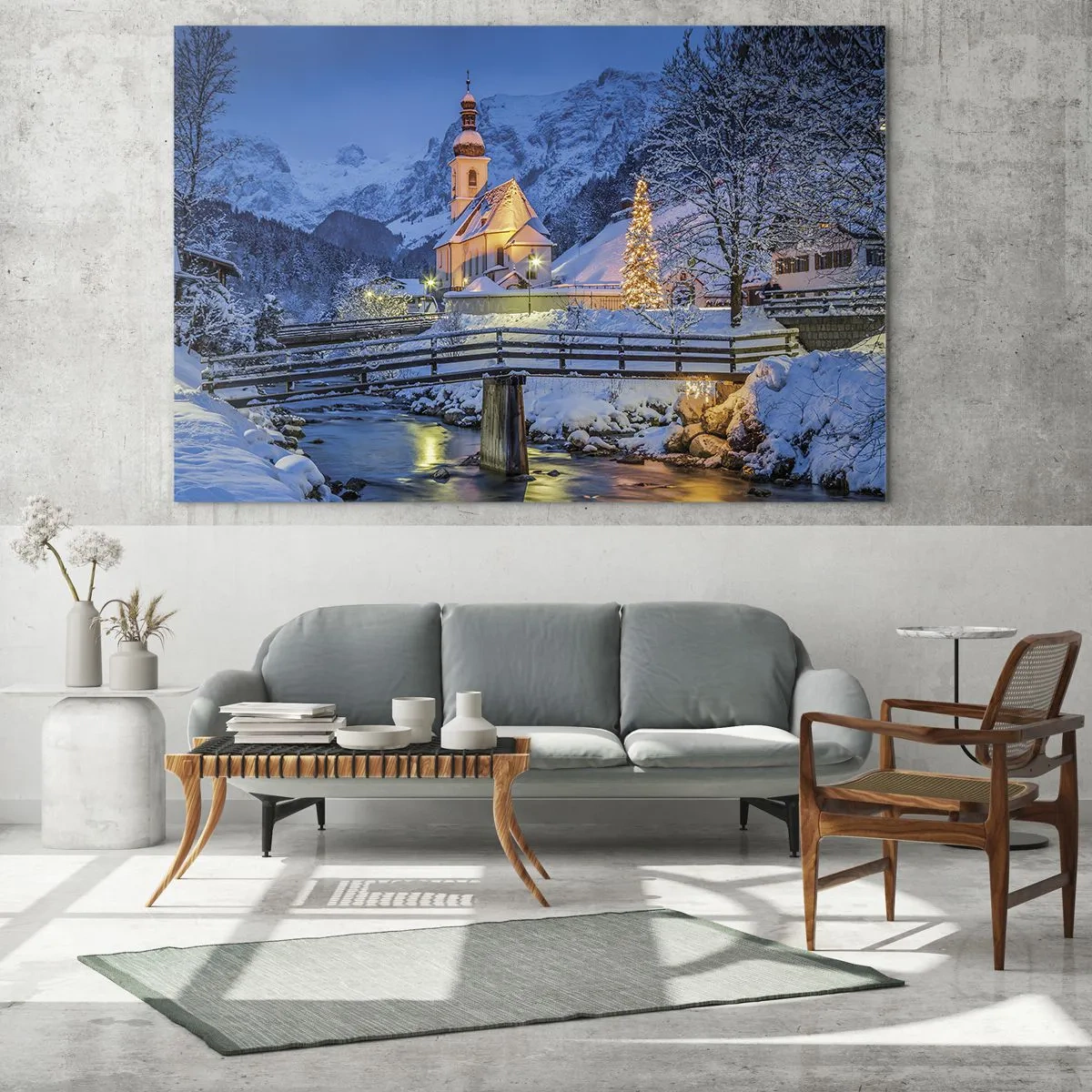 Üveg kép - Karácsonyi tájkép téli környezetben - 70x50cm - Karácsonyi hangulat - Modern fali dekoráció nappalihoz és hálószobához ARTTOR