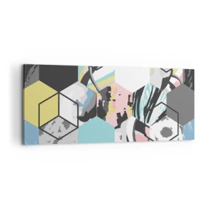 Vászonkép - Hatszögek és kockák hat színben - 120x50 cm
