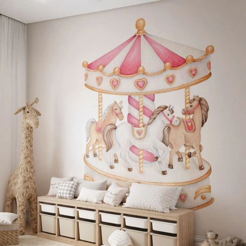 Fotótapéta Premium Sand - A gyermekkor édes világa - Vidám körbe, Lányos, Lovak - 250x175 cm