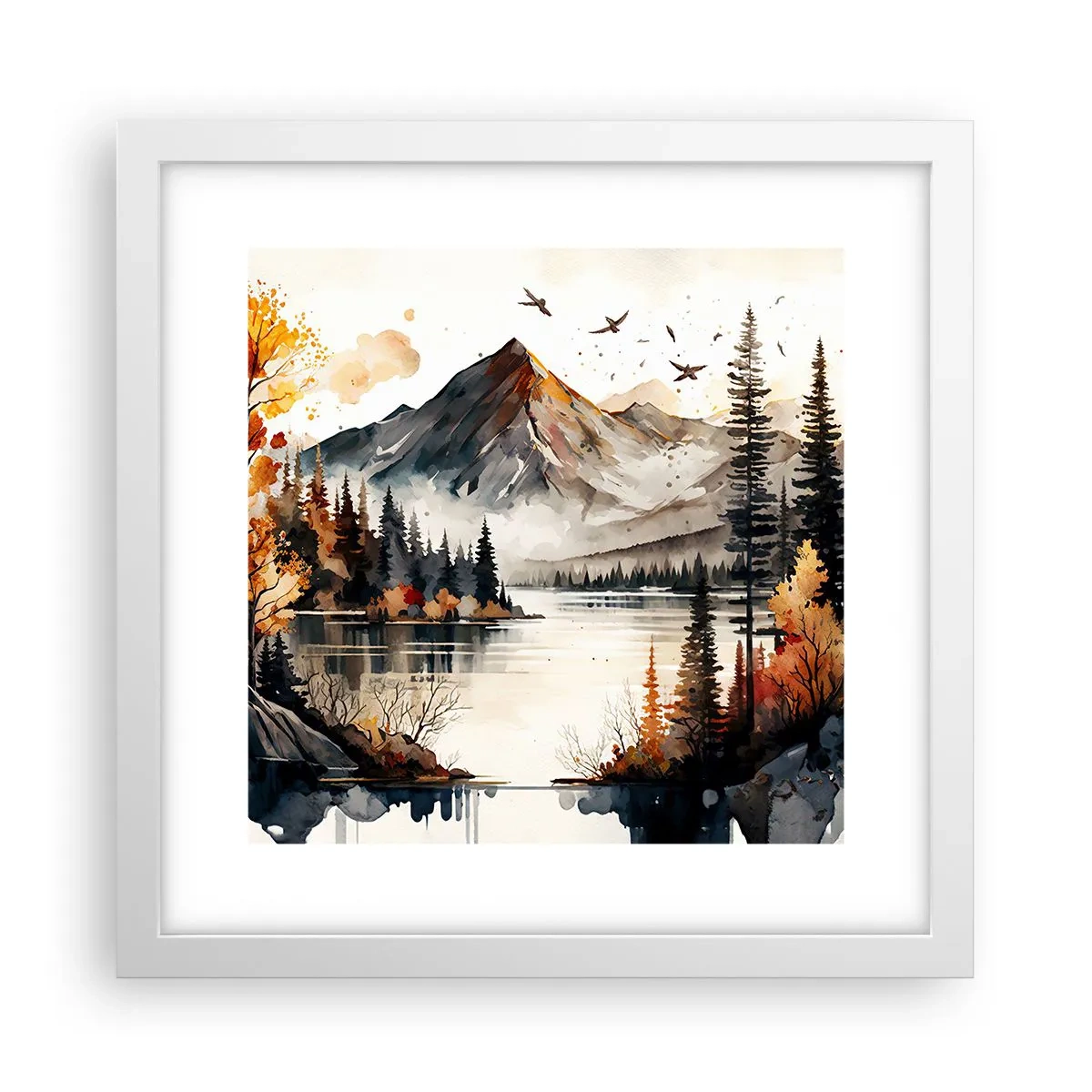 Poszter fekete keretben - Aranyszínű ősz a hegyekben - 30x30 cm