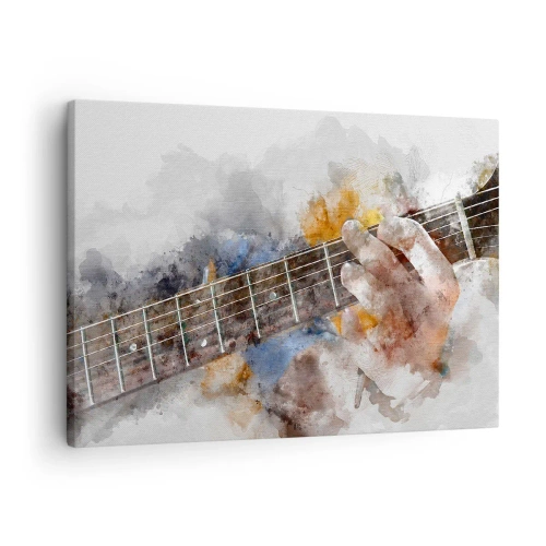 Vászonkép - Egy gitározó kéz absztrakt képe - 70x50cm - Költészet a húrok között - Modern fali dekoráció nappalihoz és hálószobához ARTTOR