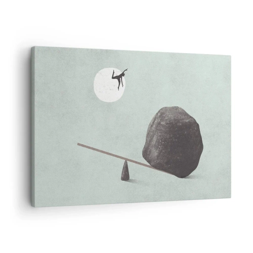 Vászonkép - Egy szimbolikus jelenet egy alakkal és egyensúllyal a ragyogó ég előtt. - 70x50cm - Valóra vált álom. - Modern fali dekoráció nappalihoz és hálószobához ARTTOR