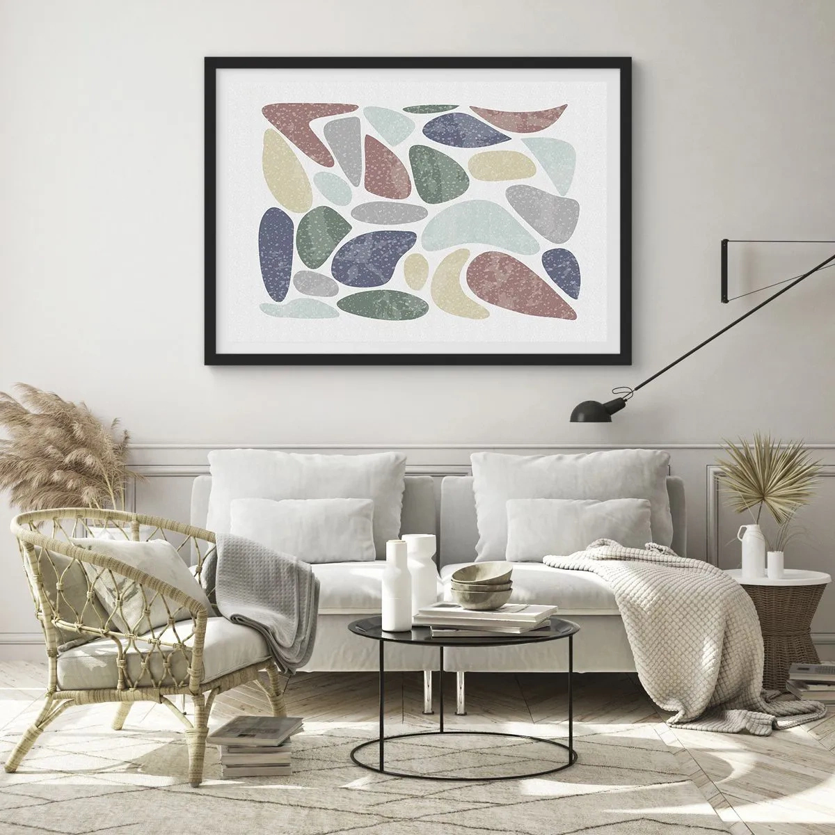 Poszter fehér keretben - Mozaik púderes színekből - 100x70 cm