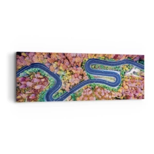 Vászonkép - Kanyargós út az erdőn keresztül - 90x30 cm