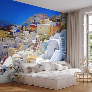 Fotótapéta Premium Sand - Álom a görög nyárról - Építészet, Tájkép, Santorini - 500x350 cm