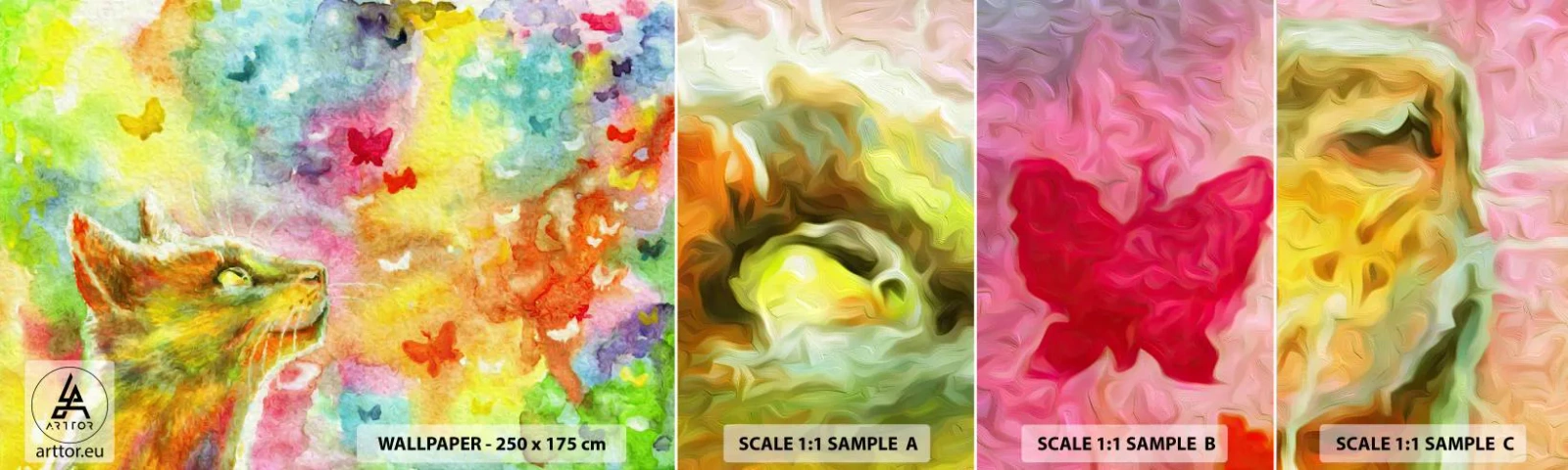 Fotótapéta Minta Standard Eco - Baju-baju a macskaparadicsomban - Állatok, Macska, Pillangó - 100x30 cm