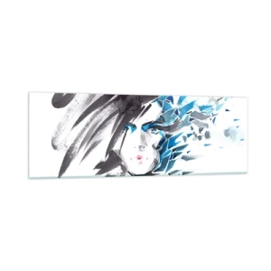 Üveg kép - Érzéki portré szürkében és kékben - 90x30 cm