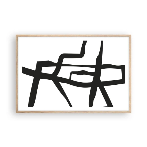 Poszter világos tölgy keretben - Fekete-fehér konstrukció - 91x61 cm