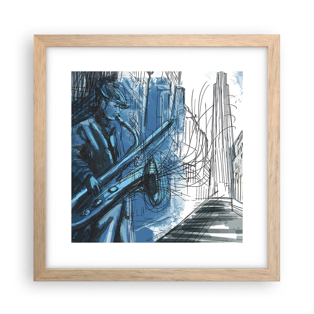 Poszter világos tölgy keretben - Városi rapszódia - 30x30 cm