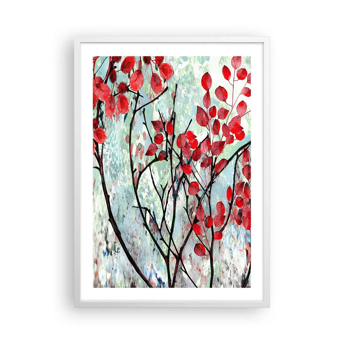 Poszter fekete keretben - Fa skarlát színben - 50x70 cm