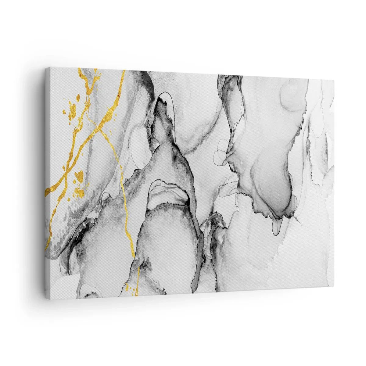 Vászonkép - Absztrakt fekete-fehér minták arany díszítéssel - 70x50cm - Arany motívumú kompozíció - Modern fali dekoráció nappalihoz és hálószobához ARTTOR