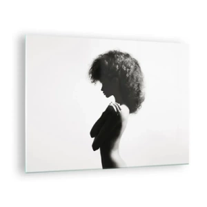 Üveg kép - Női akt kontrasztos fekete-fehér fényben - 70x50cm - Mint virág a karcsú száron - Modern fali dekoráció nappalihoz és hálószobához ARTTOR