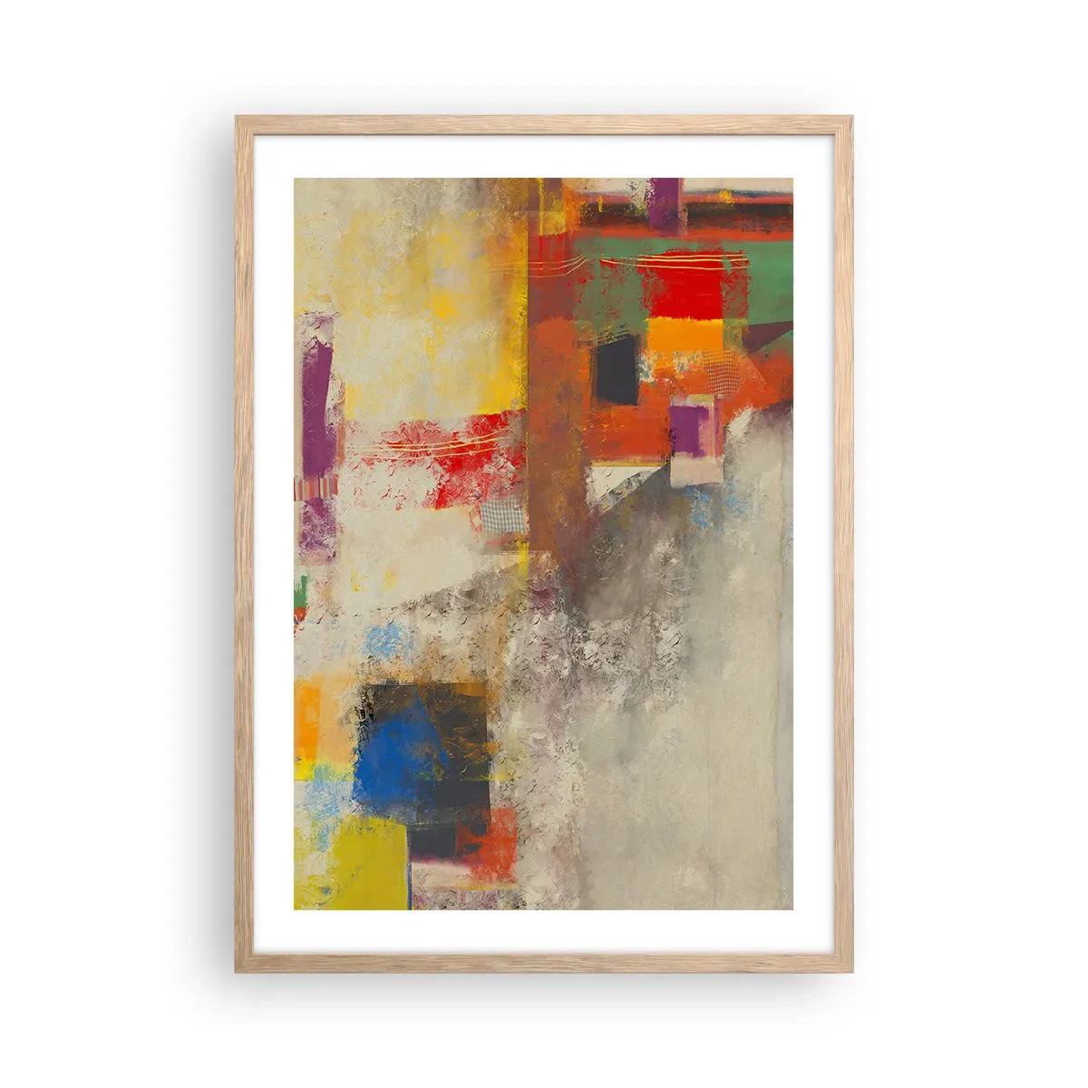 Poszter világos tölgy keretben - Színgeometria - 50x70 cm