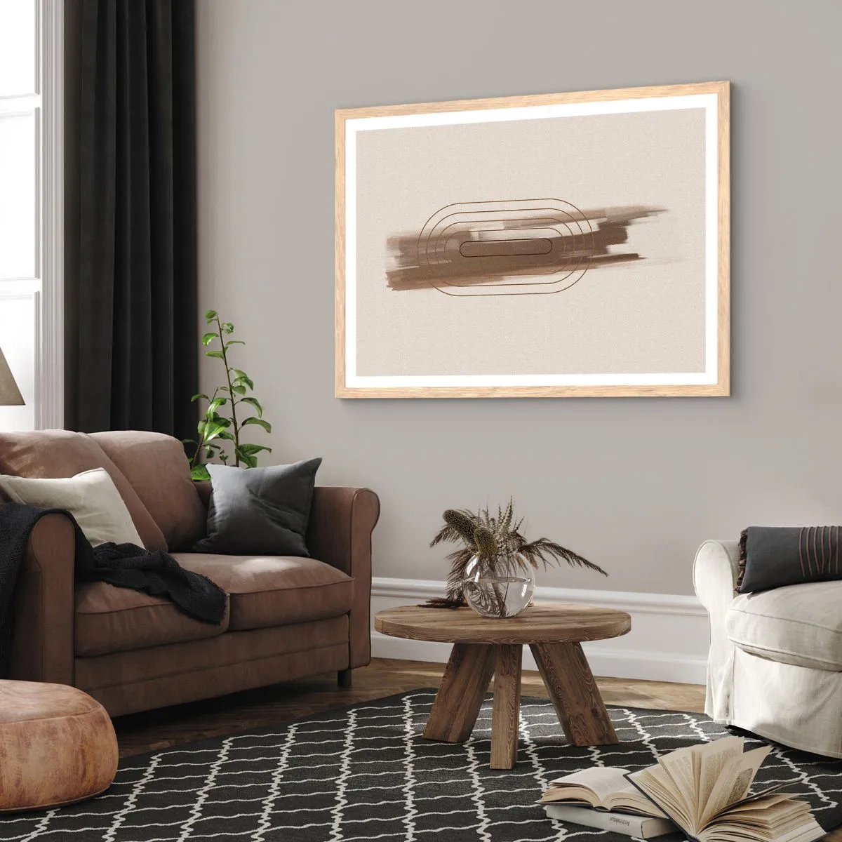 Poszter világos tölgy keretben - Szürke fuvallat - 70x50 cm