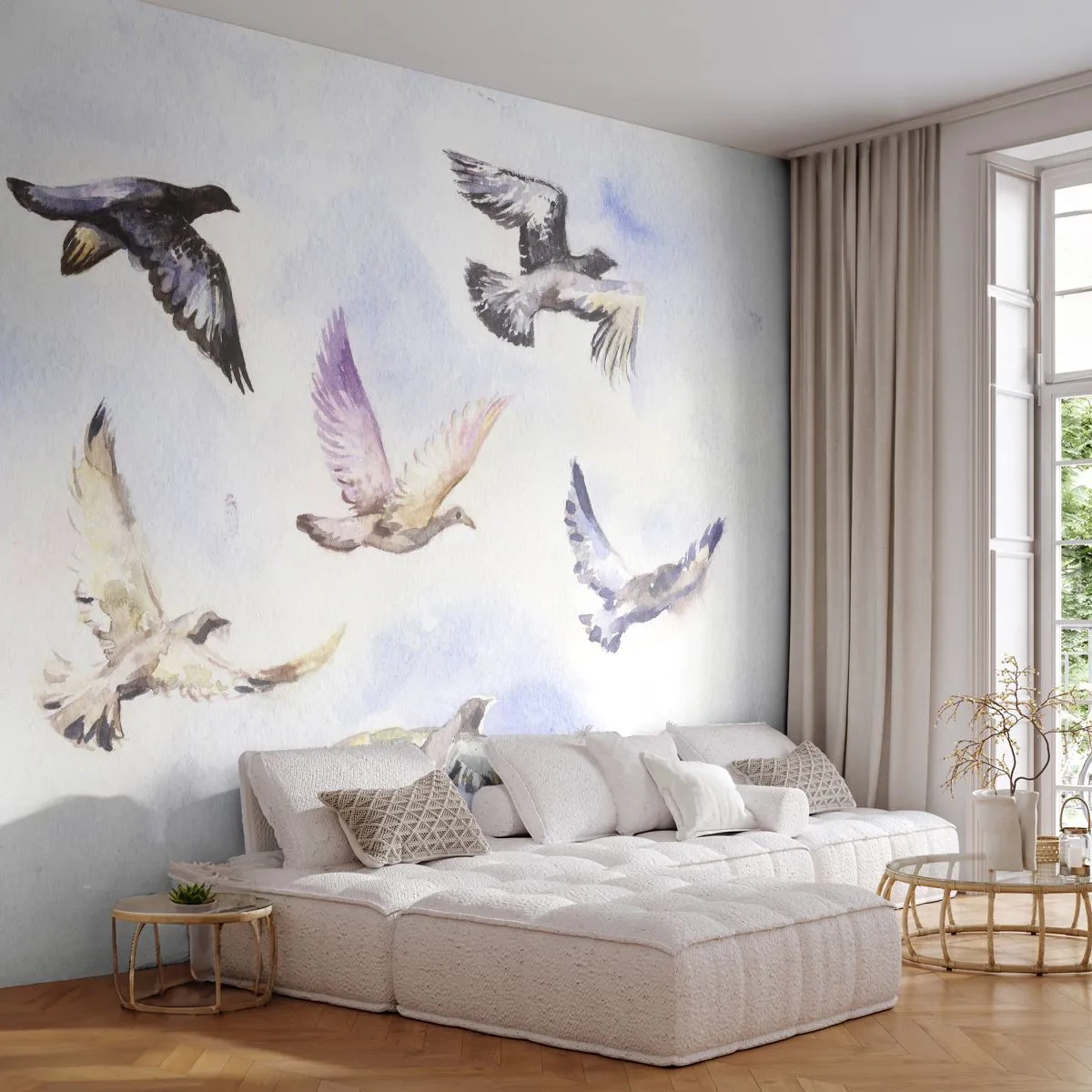 Fotótapéta Standard Eco - Szabadság szürkében és kékben - Madarak, Grafika, Darab - 200x140 cm