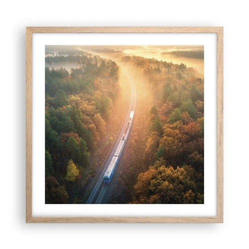 Poszter világos tölgy keretben - Őszi utazás - 50x50 cm