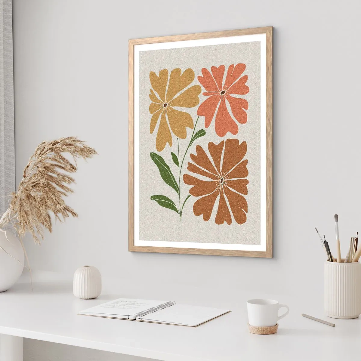 Poszter világos tölgy keretben - Természet és geometria - 70x100 cm