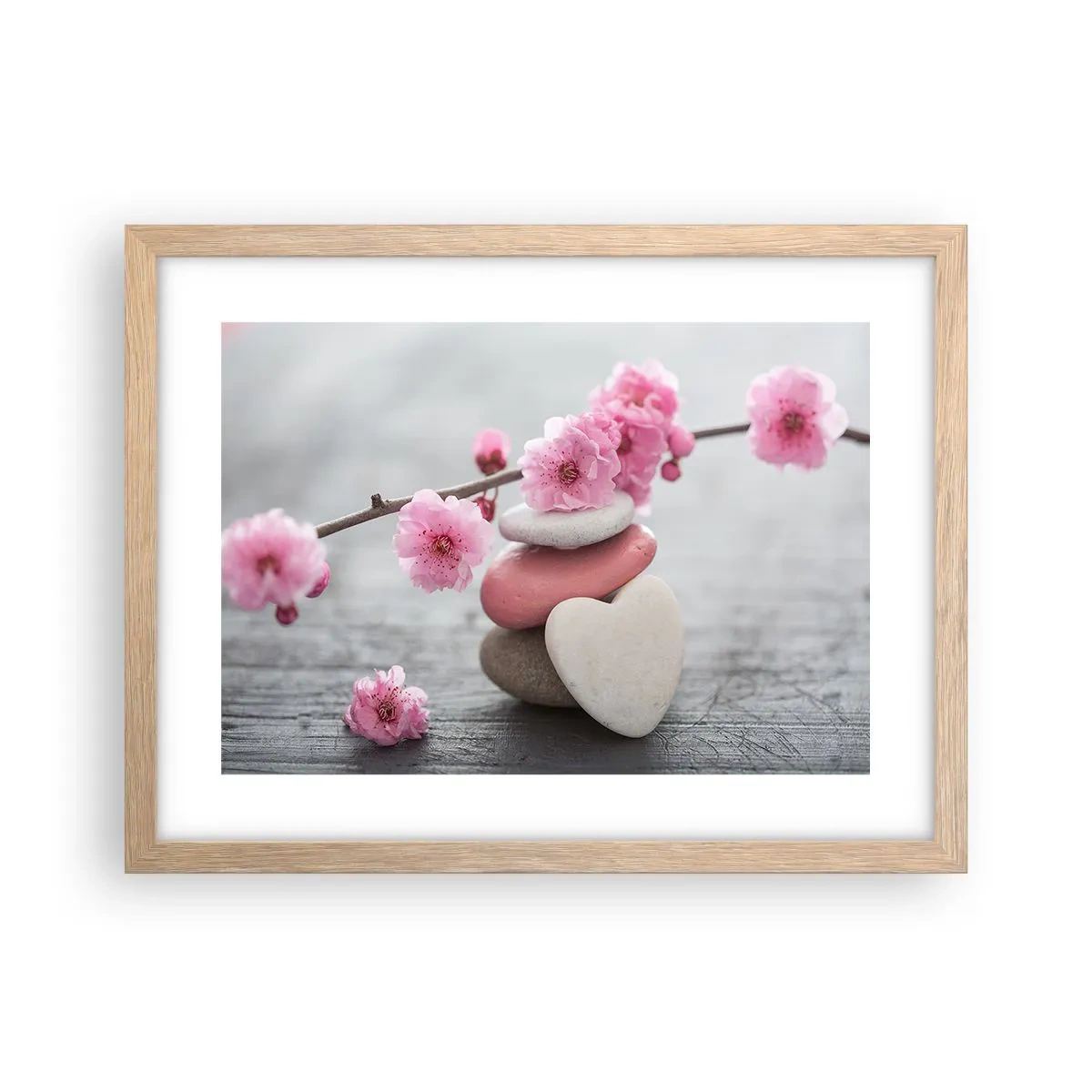 Poszter világos tölgy keretben - Boldogság a cseresznyevirággal - 40x30 cm