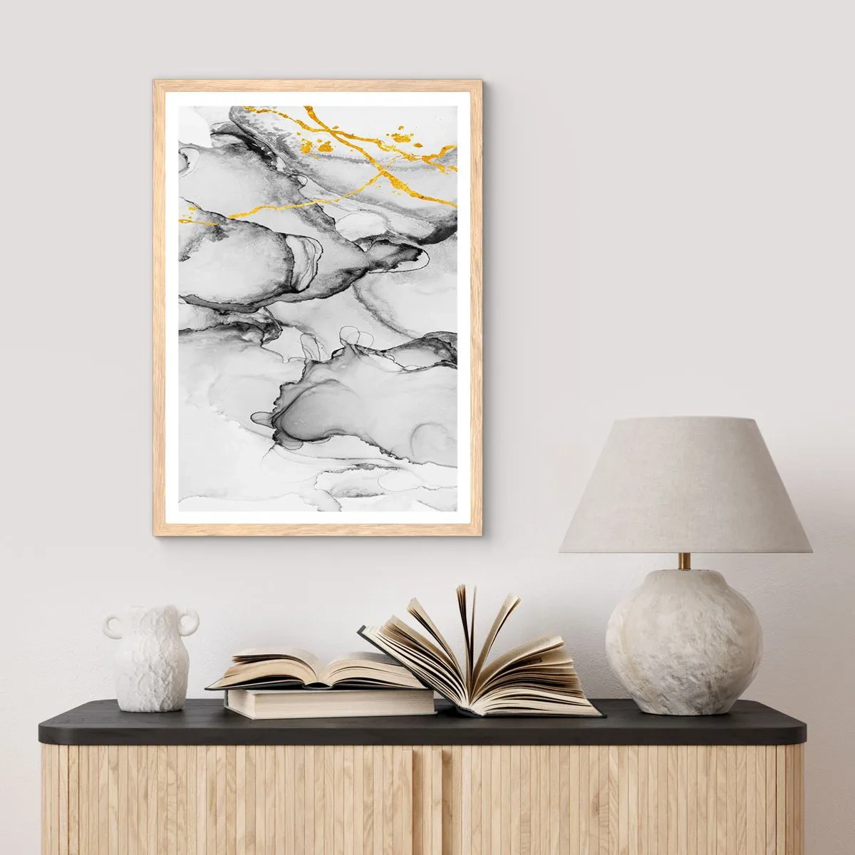 Poszter világos tölgy keretben - Arany motívumú kompozíció - 50x70 cm