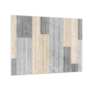 Üveg kép - Geometrikus csíkok szürke és bézs árnyalatokban - 70x50cm - Kompozíció: tartsa a függőlegeset - Modern fali dekoráció nappalihoz és hálószobához ARTTOR