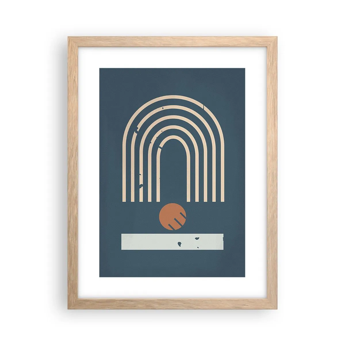 Poszter világos tölgy keretben - Geometria sötétkék háttéren - 30x40 cm