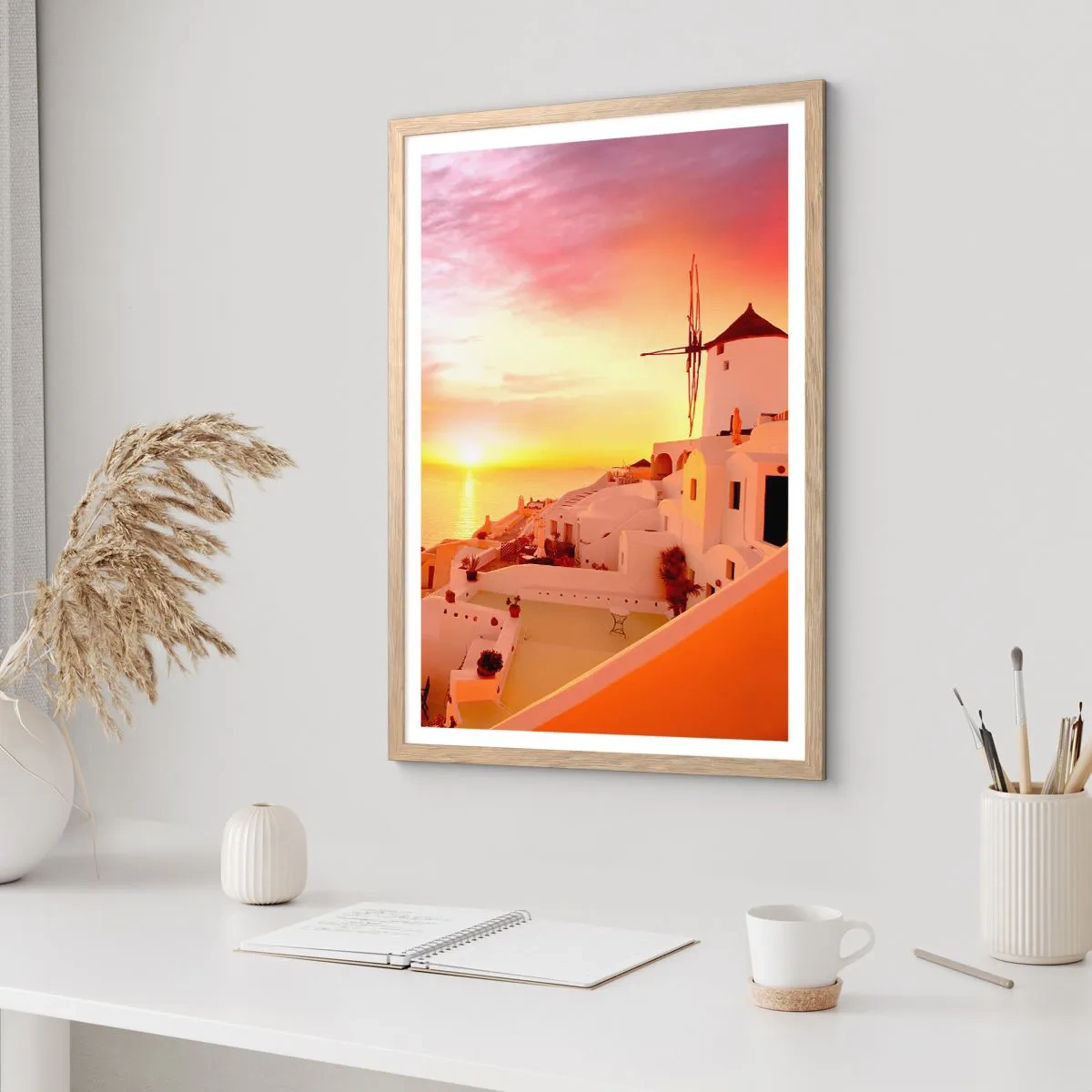 Poszter világos tölgy keretben - Szétfolyni a fehérben és aranyban - 70x100 cm