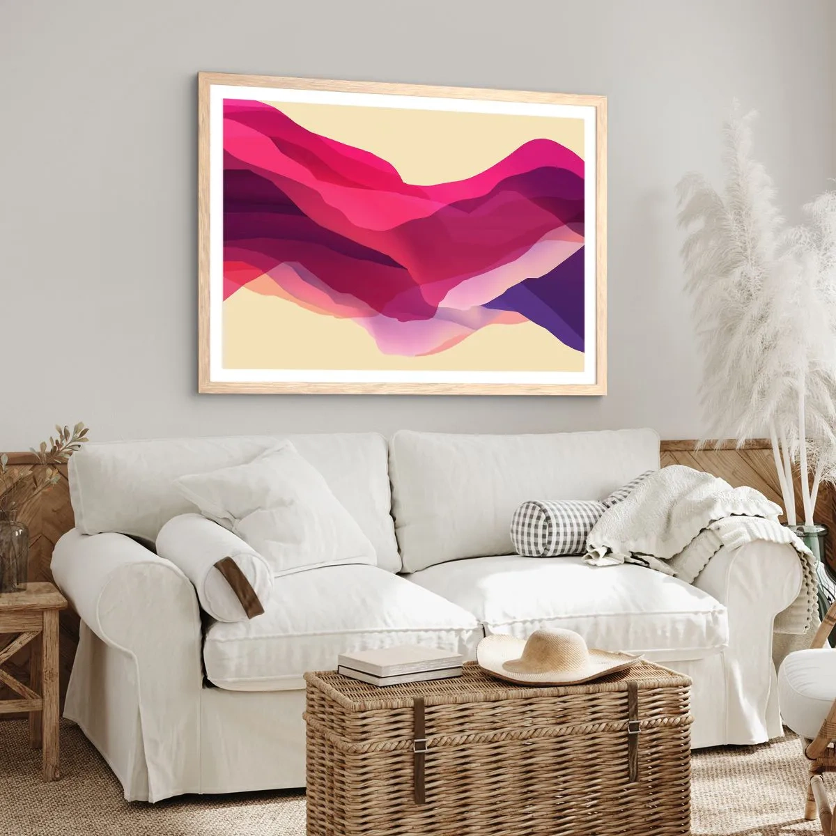 Poszter világos tölgy keretben - Bíbor hullámok - 91x61 cm