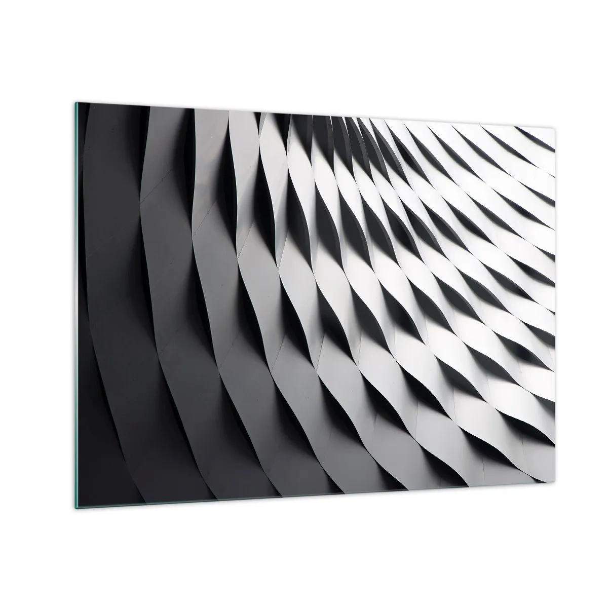 Üveg kép - Egy absztrakt fekete-fehér struktúra, amely hullámos formákra hasonlít. - 70x50cm - A hullámok felszínén - Modern fali dekoráció nappalihoz és hálószobához ARTTOR