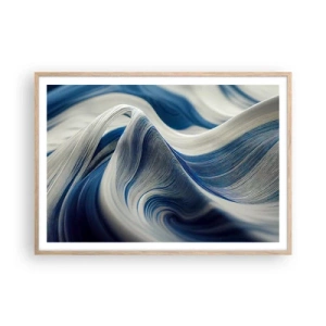 Poszter világos tölgy keretben - Kék és fehér folyékonysága - 100x70 cm