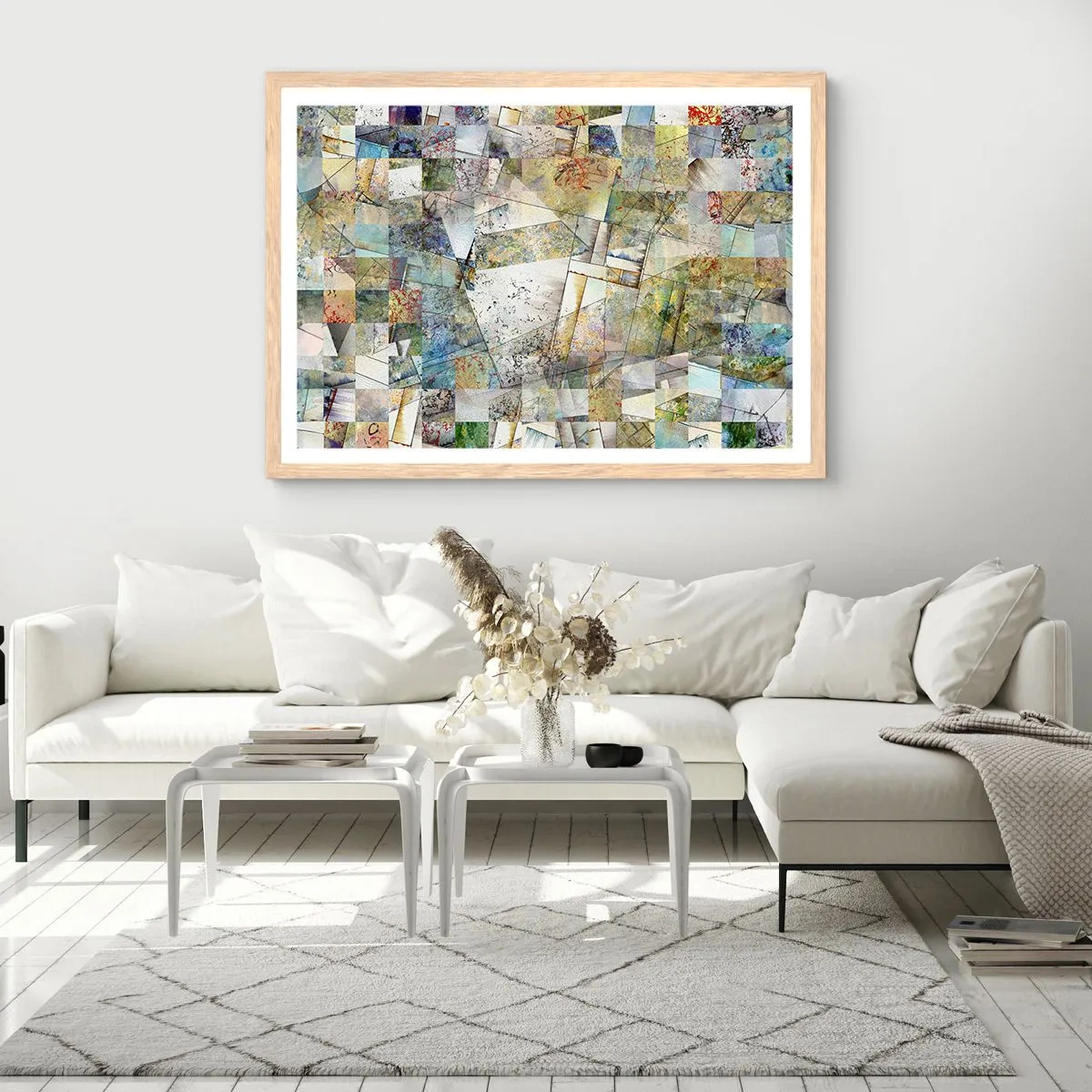 Poszter világos tölgy keretben - Geometrikus átrendeződés - 70x50 cm