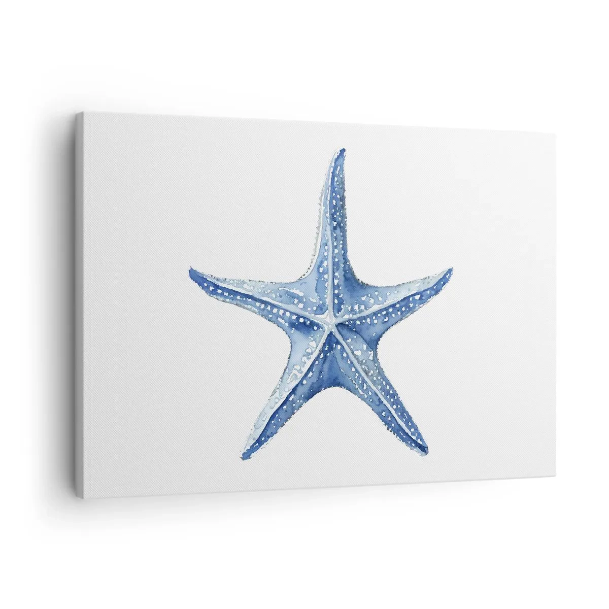 Vászonkép - Kék tengeri csillag fehér alapon, minimalista stílusban - 70x50cm - A tenger csillaga - Modern fali dekoráció nappalihoz és hálószobához ARTTOR