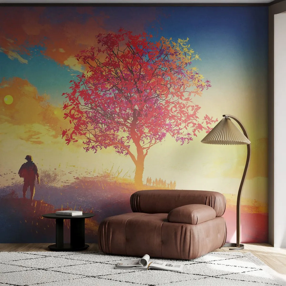 Fotótapéta Premium Sand - Zarándok a célállomáson - Tájkép, Fa, Vándor - 350x256 cm