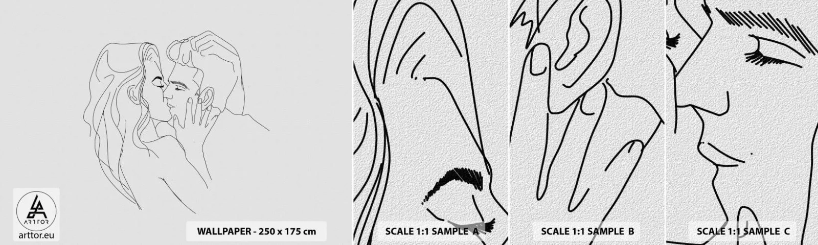 Fotótapéta Minta Öntapadós Deluxe Sticker - Ugyanaz a vonalón - Grafika, Szerelmes pár, Csók - 100x30 cm